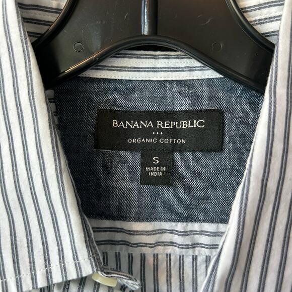 S Banana Republic White-Blue Stripe Organic Cotton Shirt - Picture 4 of 4